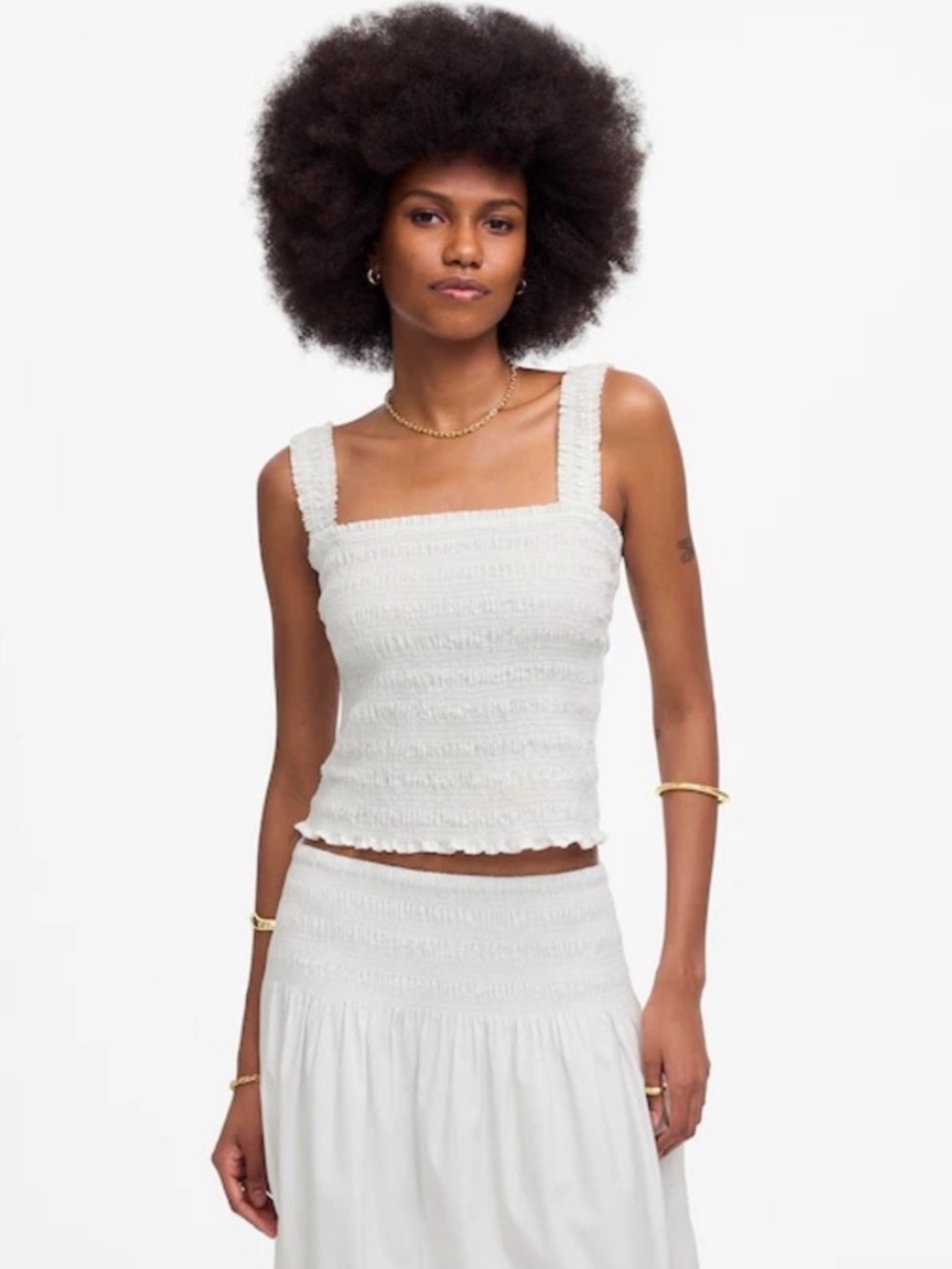 Madewell Poplin Smocked Tank Size Small in White - Picture 5 of 12